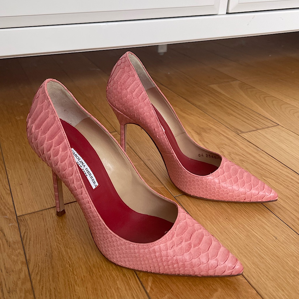 Brand New Carolina Herrera Heels Pink Snake Sz 37 Brand New Carolina Herrera Heels Pink Snake Sz 37